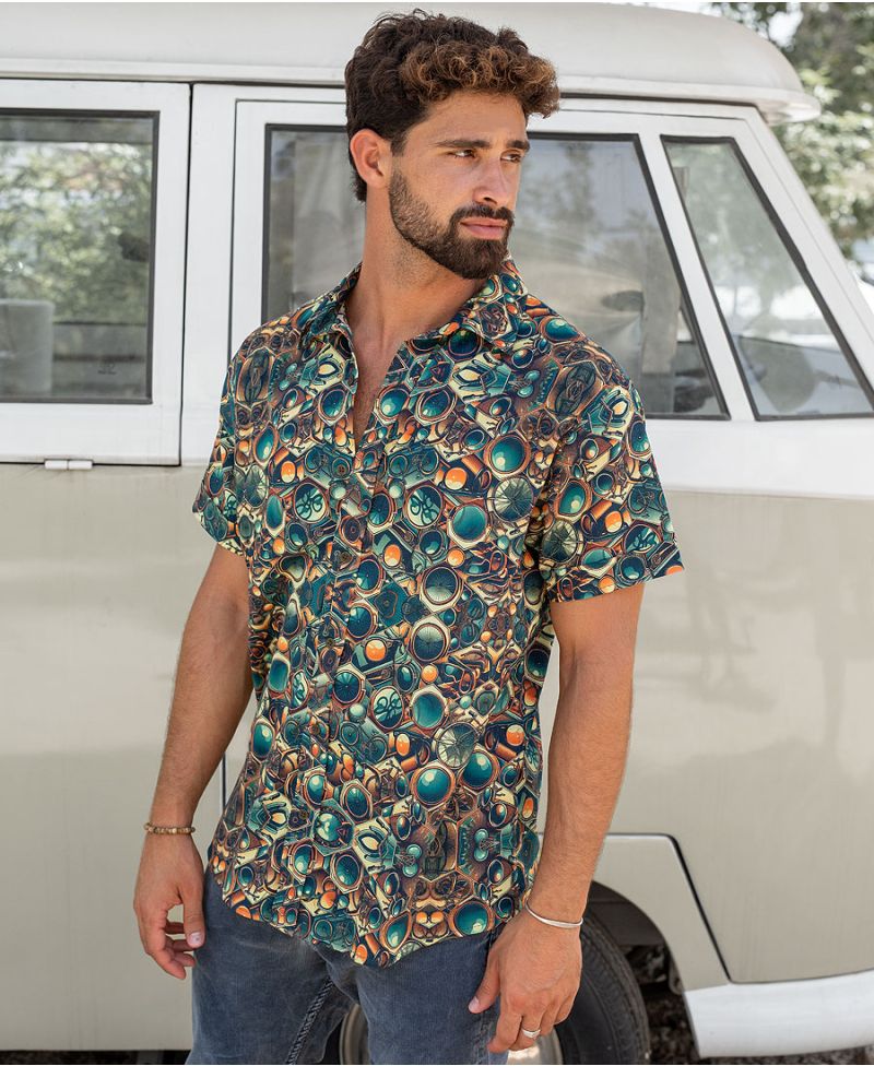psychedelic button down men shirt 