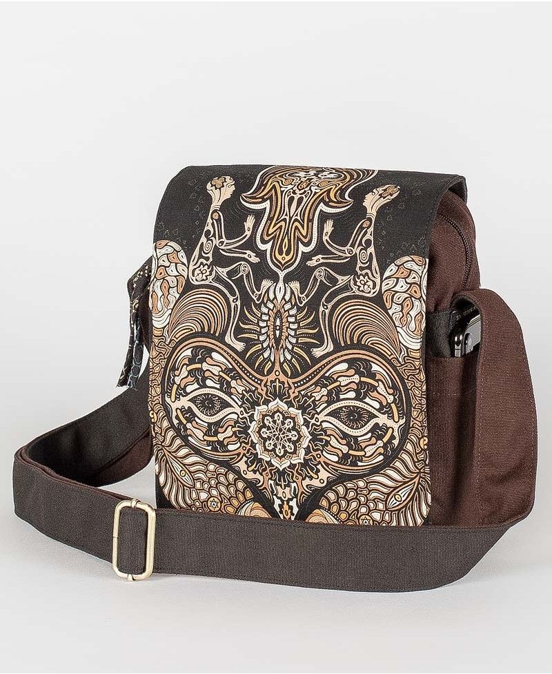 psy trance festival bag crossbody canvas sacred geometry Hamsa