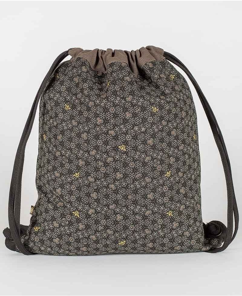 Bees Drawstring Backpack ➟ Black & Grey