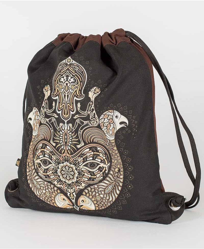 Hamsa Drawstring Backpack ➟ Black & Brown