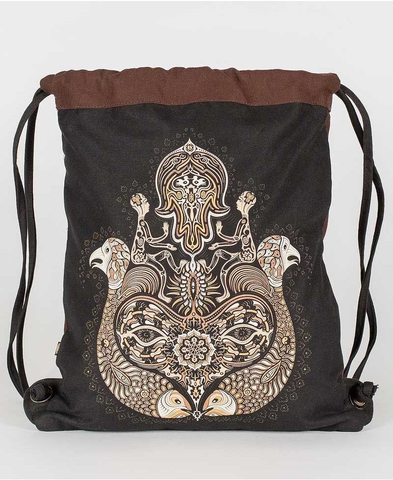 Hamsa Drawstring Backpack ➟ Black & Brown