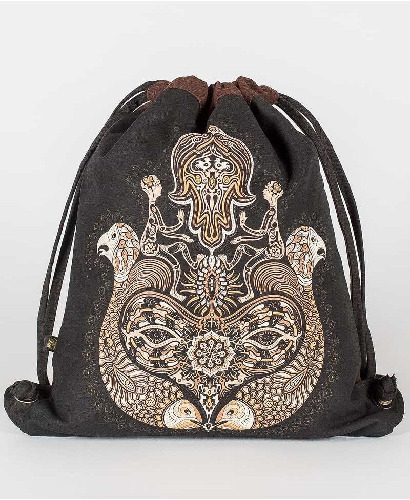 Hamsa Drawstring Backpack ➟ Black & Brown