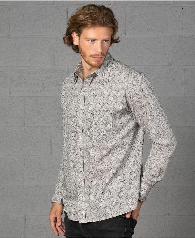 Squarcle Long Button Shirt ➟ Light Grey