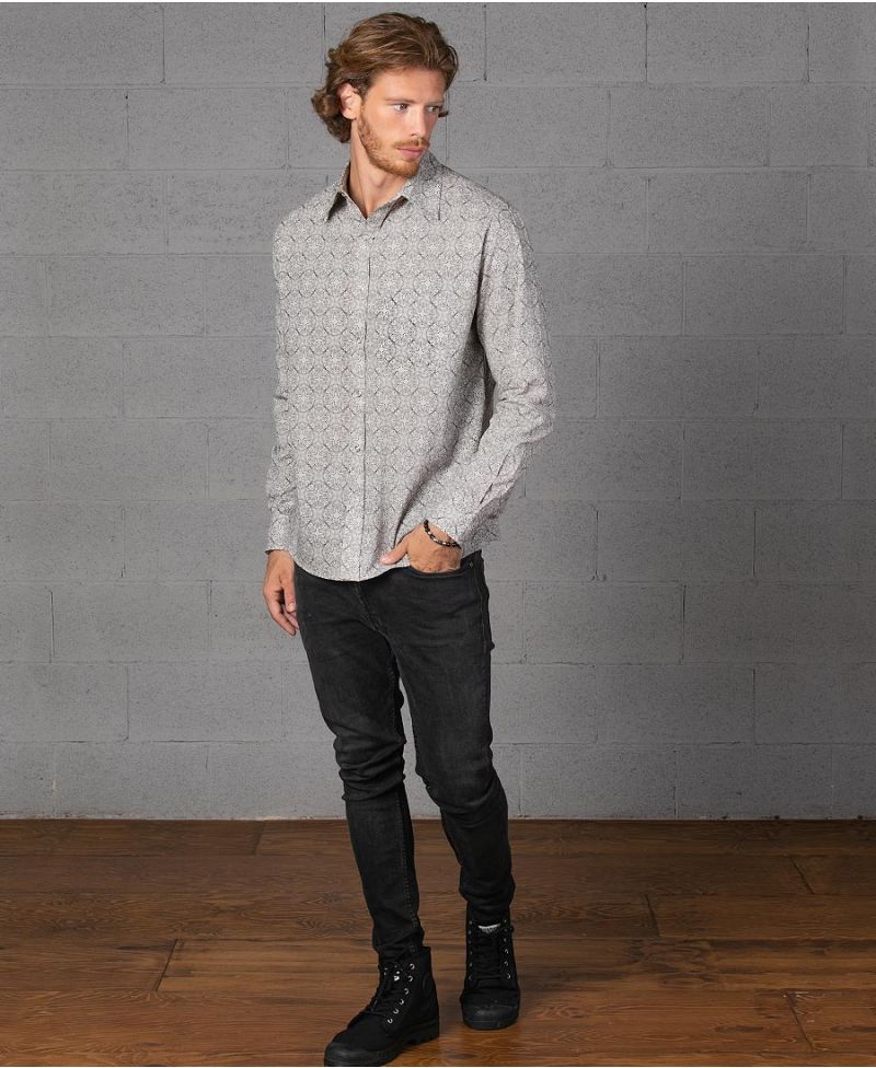 Squarcle Long Button Shirt ➟ Light Grey