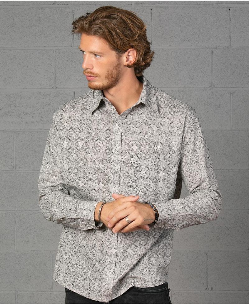 Squarcle Long Button Shirt ➟ Light Grey