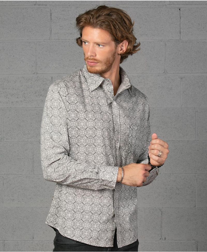 Squarcle Long Button Shirt ➟ Light Grey