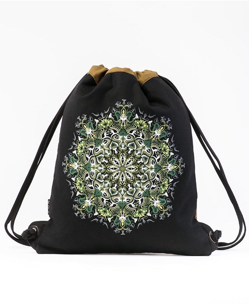 Lotusika Drawstring Backpack ➟ Black & Khaki