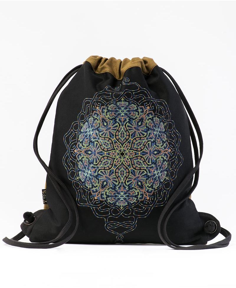 Peyote Drawstring Backpack ➟ Black & Khaki