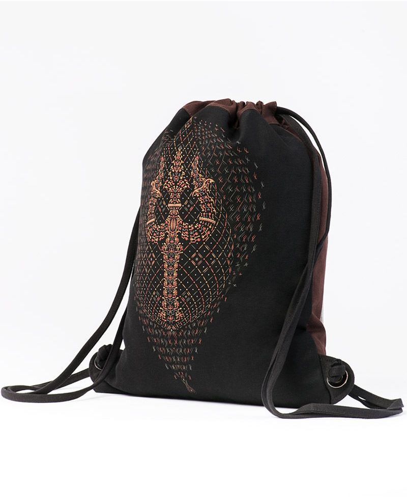 Trishula Drawstring Backpack ➟ Black & Brown