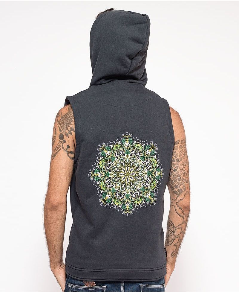 psychedelic clothing mens hood vest glow in the dark grey vest