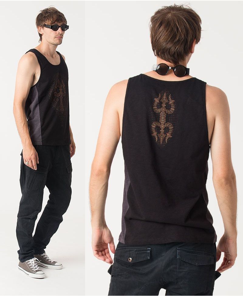 Trishula Tank Top ➟ Grey + Black