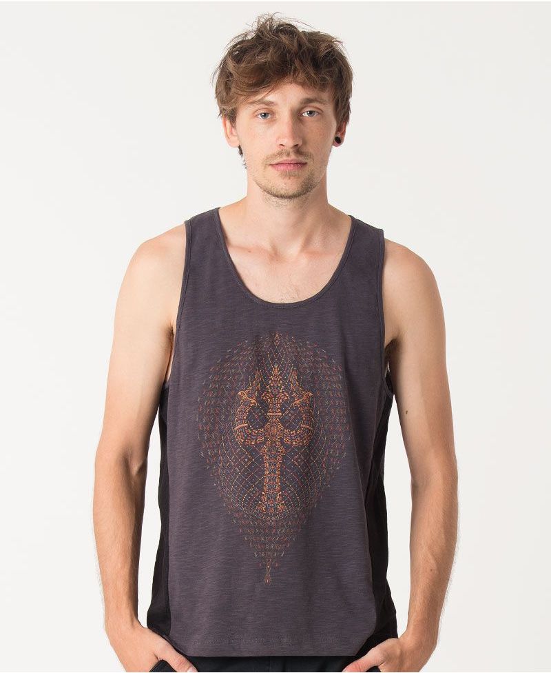 Trishula Tank Top ➟ Grey + Black