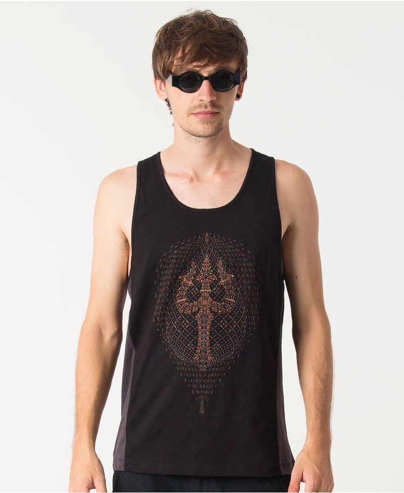 Trishula Tank Top ➟ Grey + Black