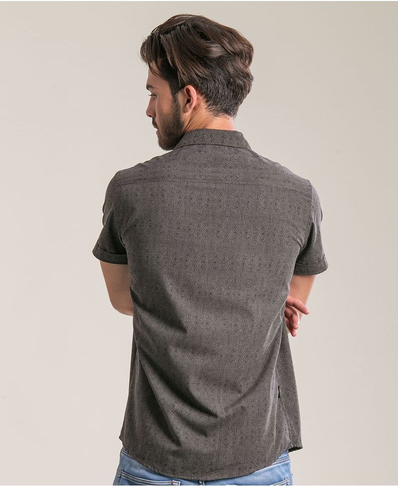 Shipibo Kené Button Shirt ➟ Grey