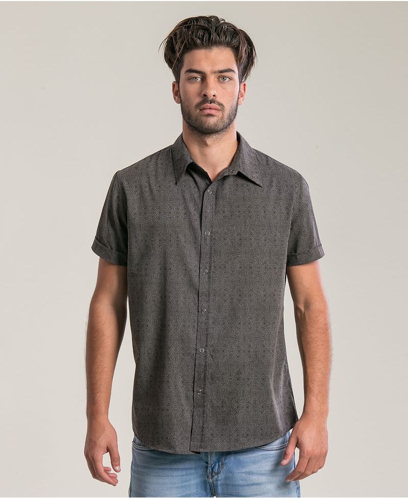 Shipibo Kené Button Shirt ➟ Grey