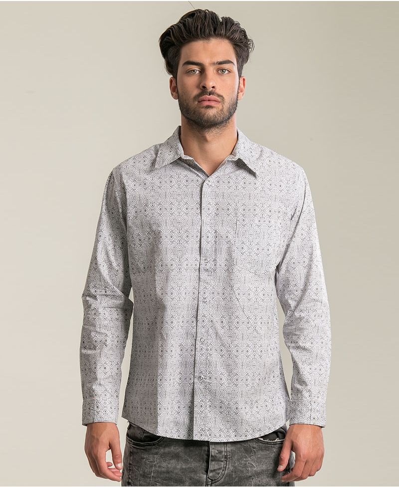 Shipibo Kené Long Button Shirt ➟ White