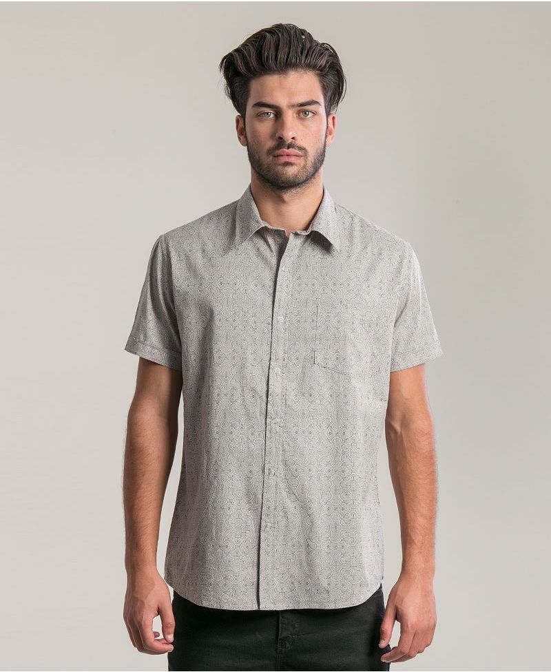 Shipibo Kené Button Shirt ➟ Light Grey