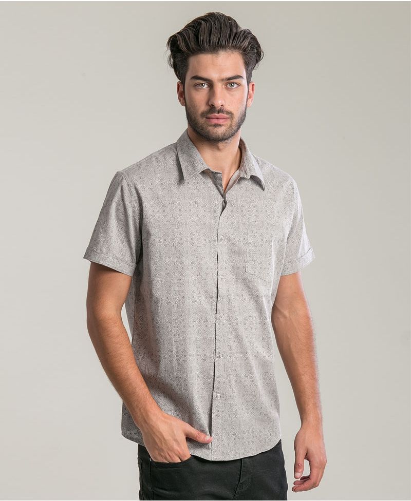 Shipibo Kené Button Shirt ➟ Light Grey