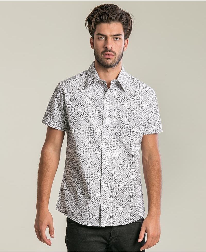 Psychedelic Clothing Button Shirts Hexagon White