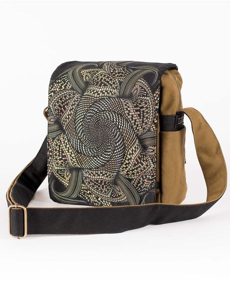 Psychedelic Festival Bags Cross Body Bag Vortex Mandala Grey