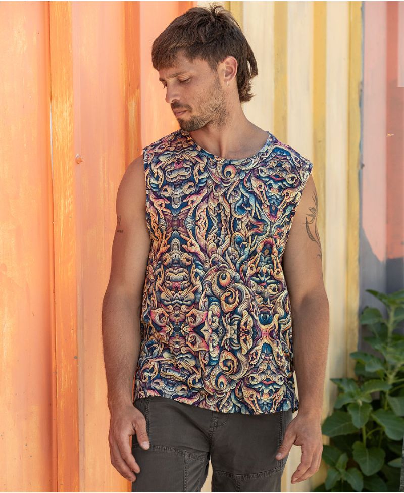 printed purple tank top for man