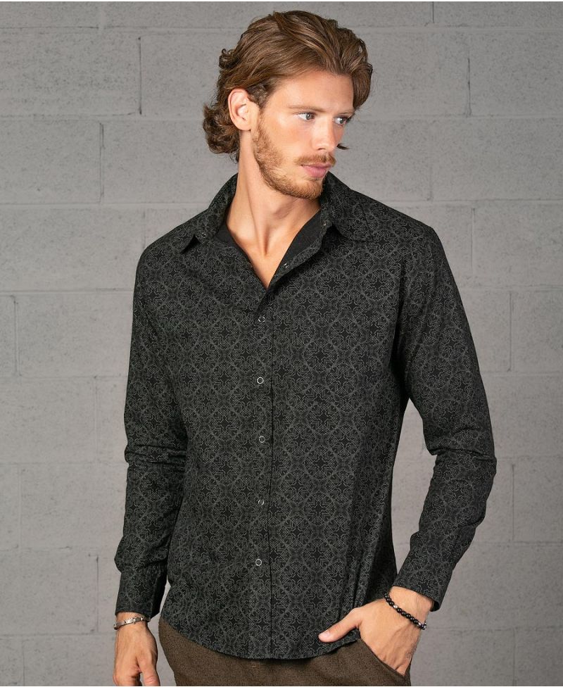 black button up shirt long sleeve men psychedelic clothing