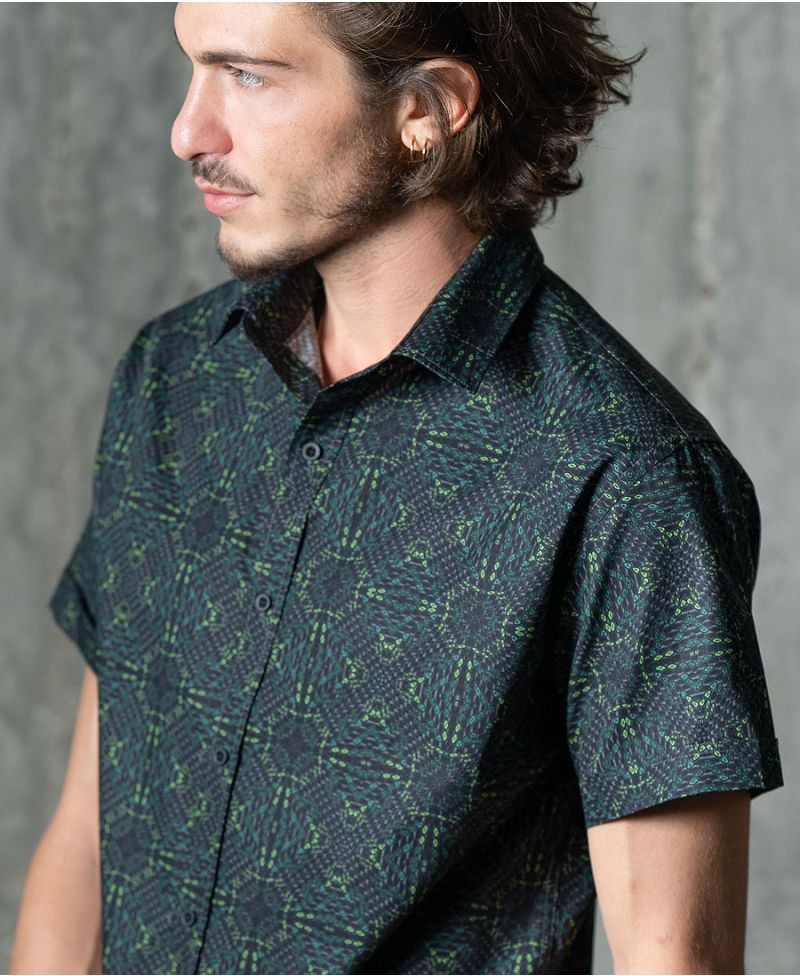 Psychedelic Hawaiian button up shirt men short sleeve button down trippy print