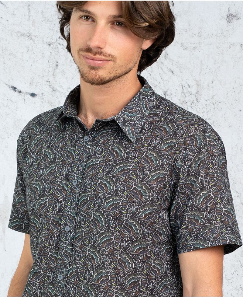 Men Button Up Shirt Trippy Print