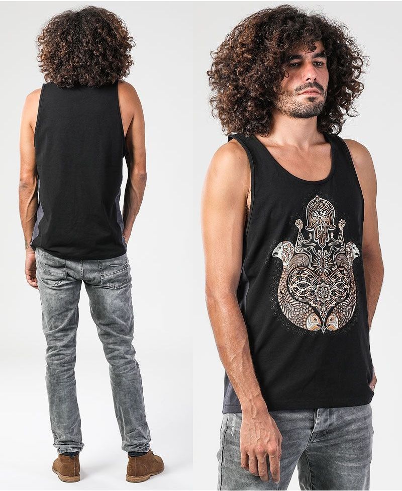 Hamsa Tank Top ➟ Grey + Black