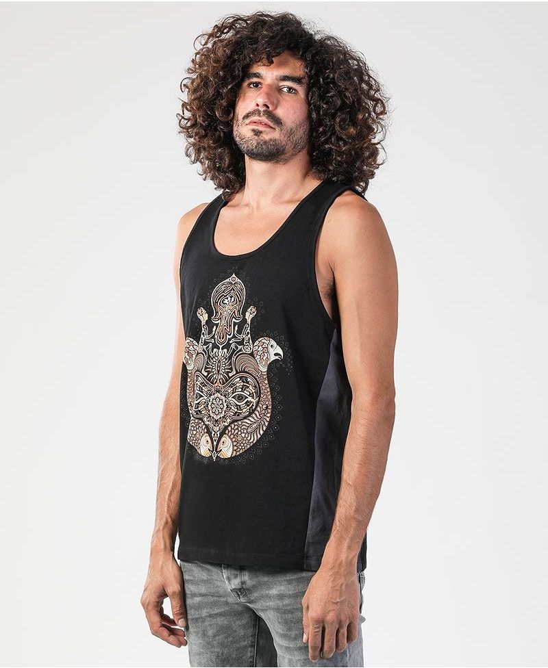 Hamsa Tank Top ➟ Grey + Black