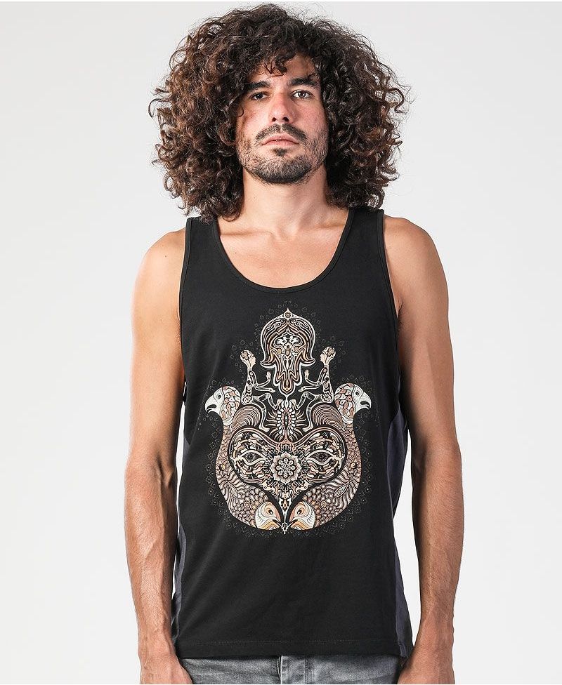 Hamsa Tank Top ➟ Grey + Black