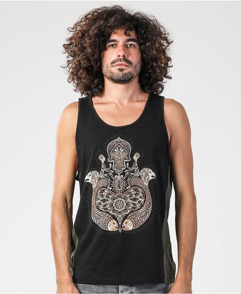 Hamsa Tank Top ➟ Olive + Black