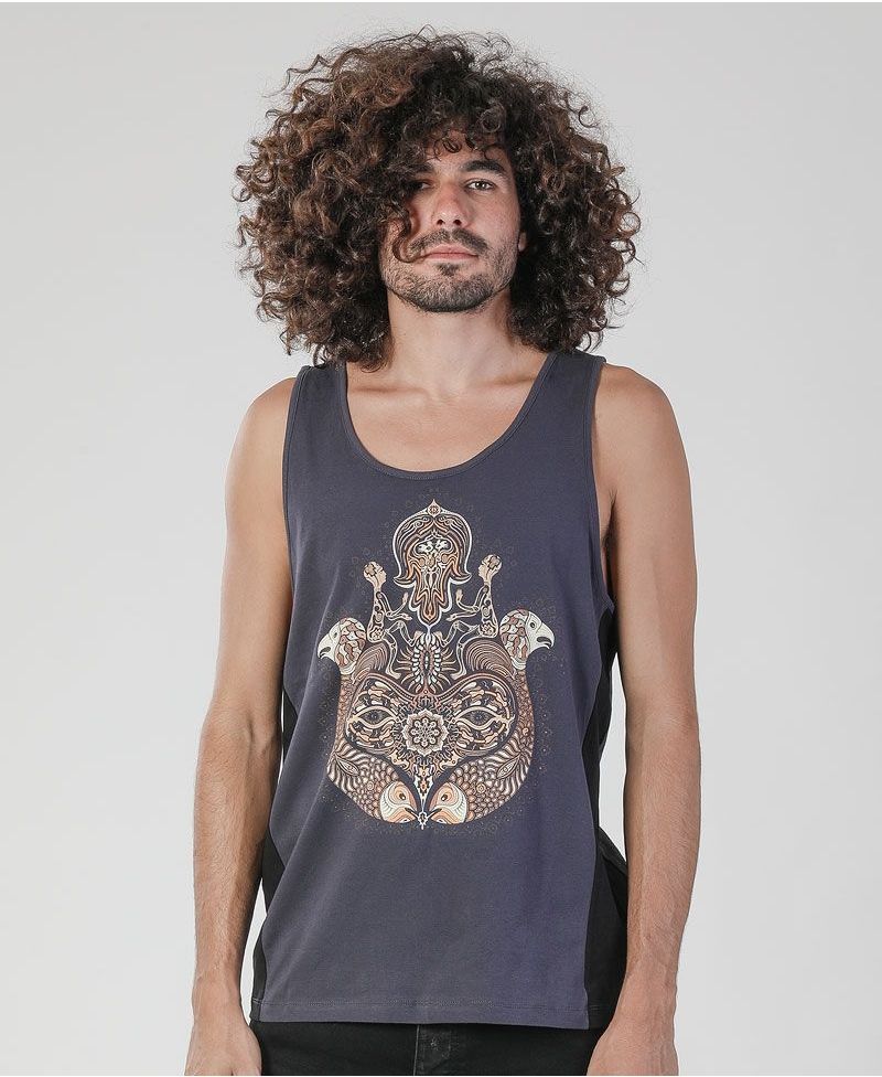 Hamsa Tank Top ➟ Grey + Black