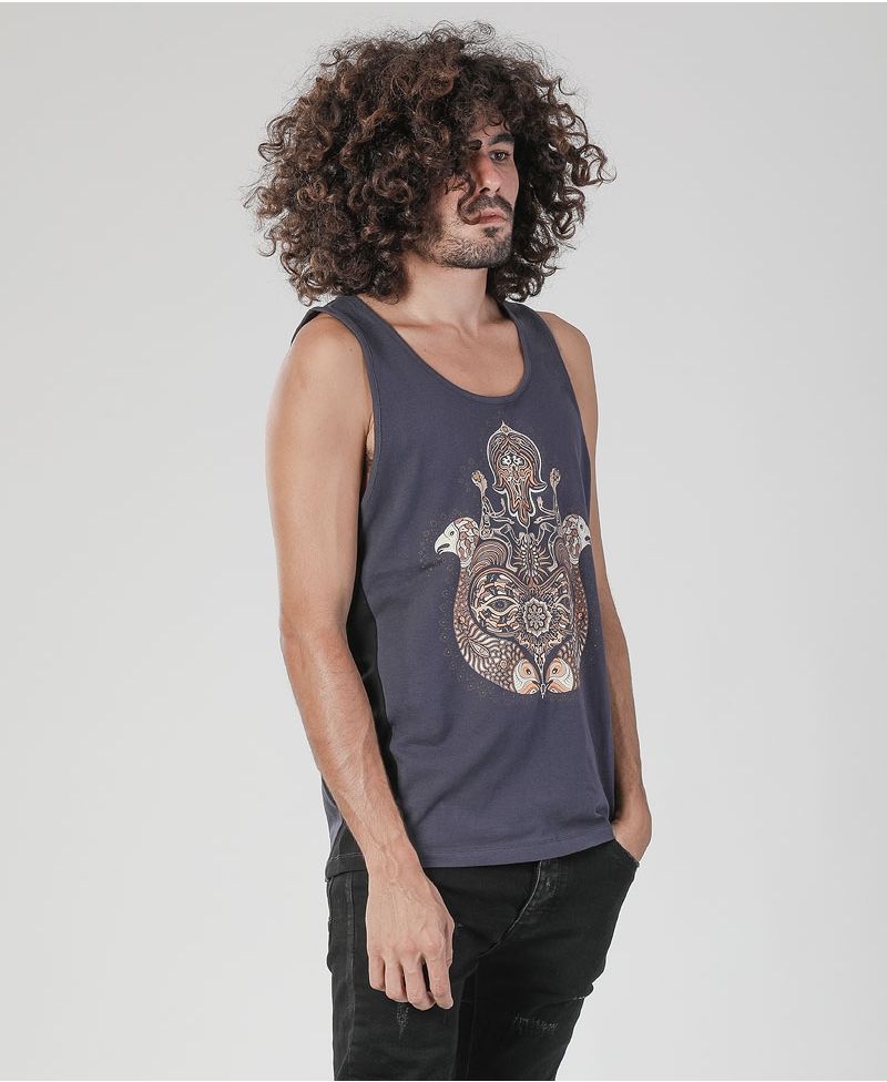 Hamsa Tank Top ➟ Grey + Black