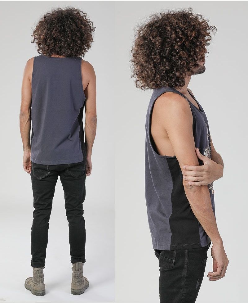 Hamsa Tank Top ➟ Grey + Black