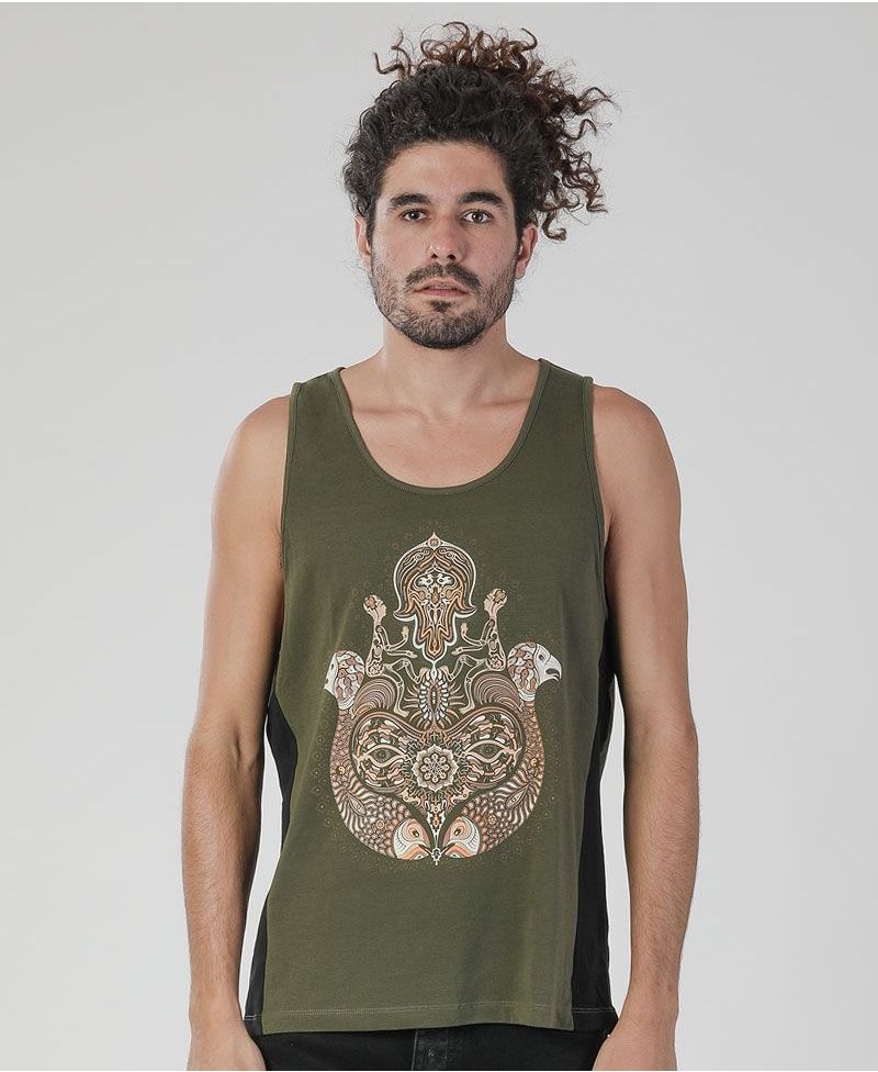 Hamsa Tank Top ➟ Olive + Black