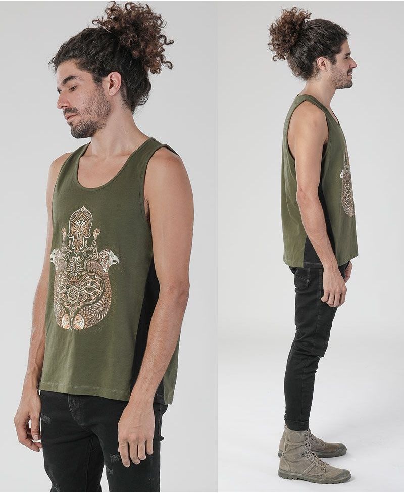 Hamsa Tank Top ➟ Olive + Black