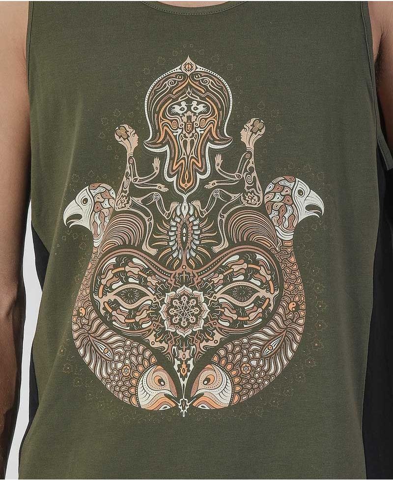 Hamsa Tank Top ➟ Olive + Black