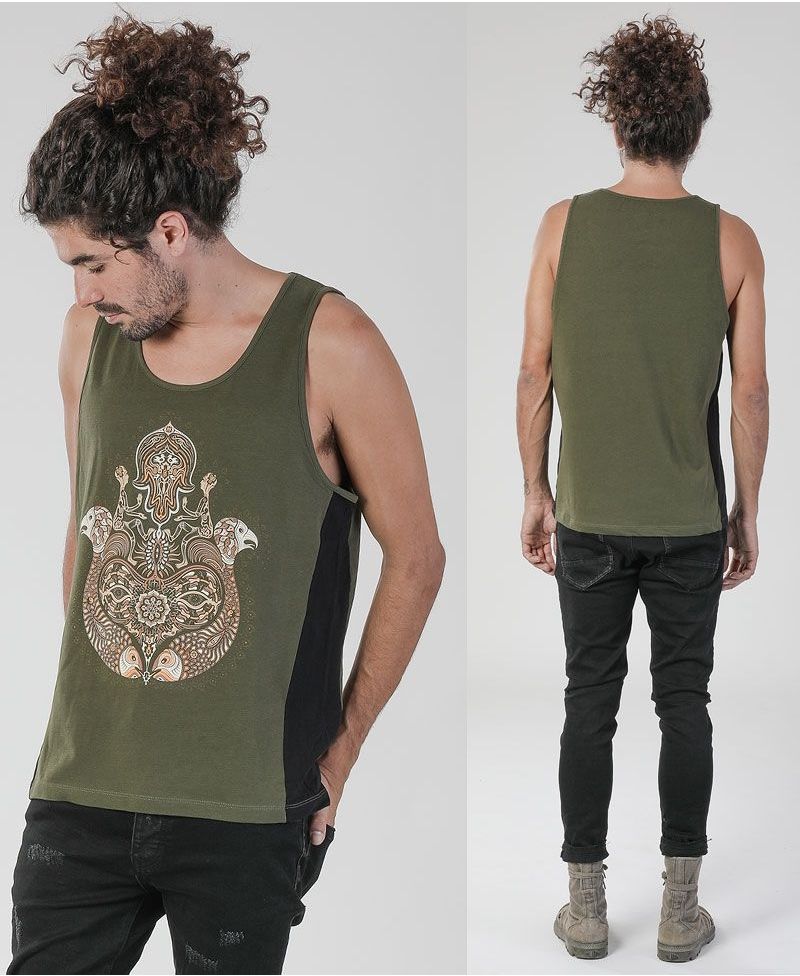 Hamsa Tank Top ➟ Olive + Black