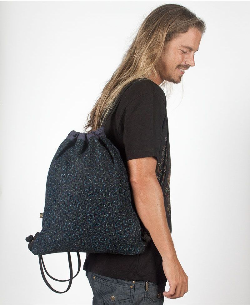 Seeds Drawstring Backpack ➟ Black & Blue