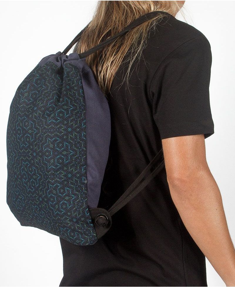 Seeds Drawstring Backpack ➟ Black & Blue