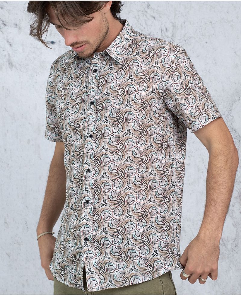 Men Button Up Shirt Trippy Print