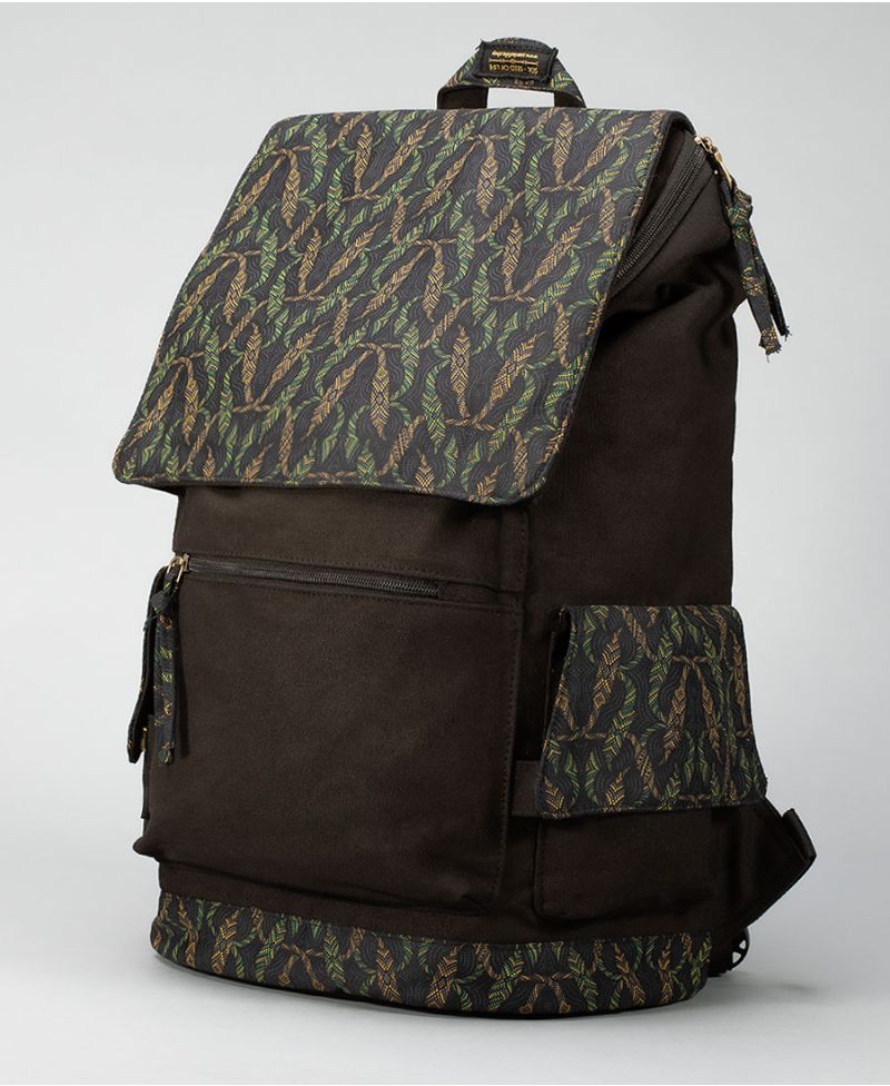 Canvas laptop backpack 15.6 inch black tribal print 