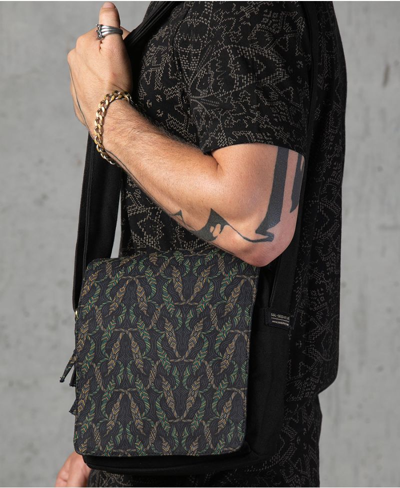 canvas crossbody bag unisex over the shoulder tribal serpent print 