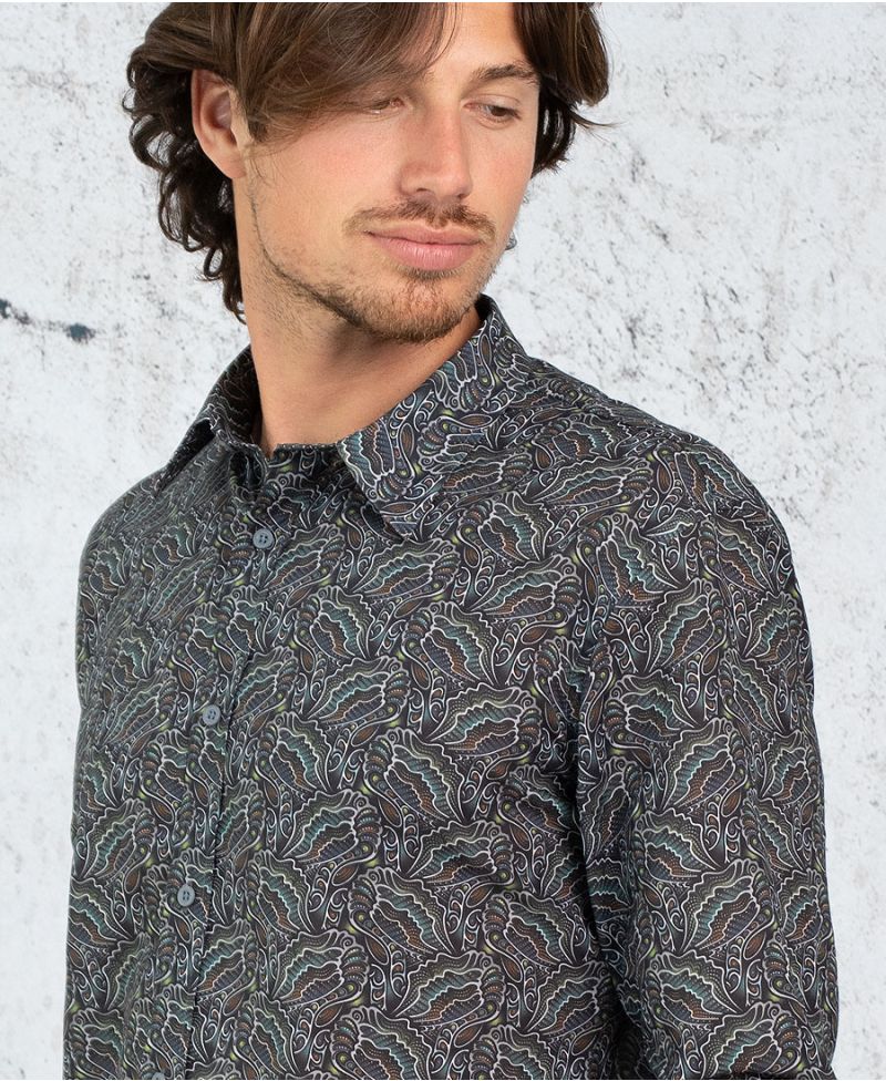 psychedelic button up shirt long sleeve men button down DNA print