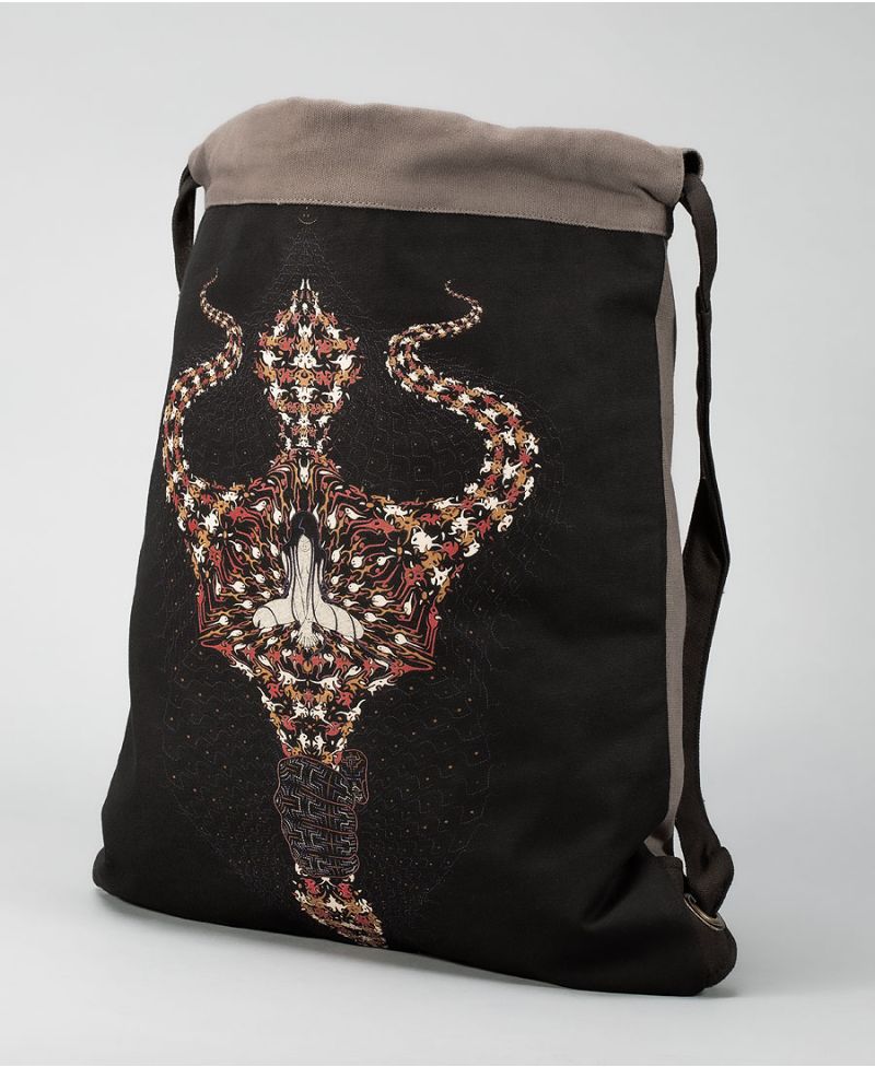 Trishula Drawstring Backpack ➟ Black & Grey 