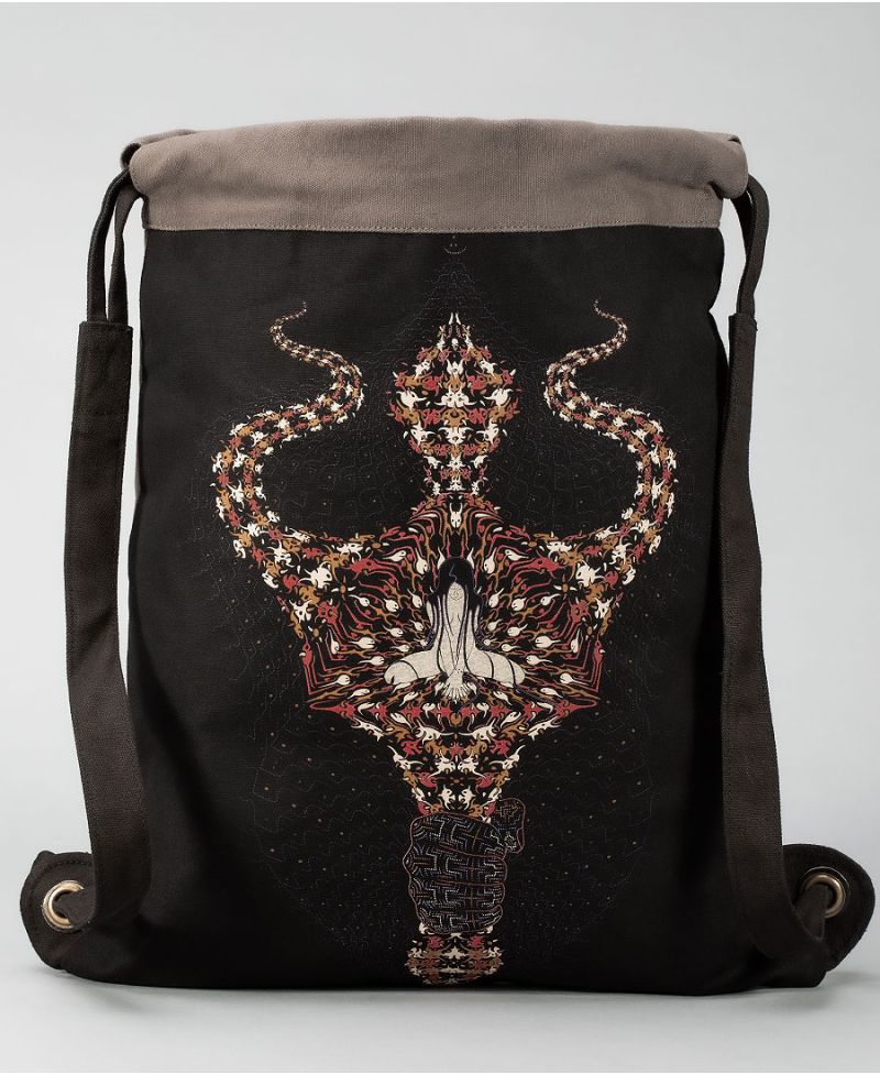 Trishula Drawstring Backpack ➟ Black & Grey 