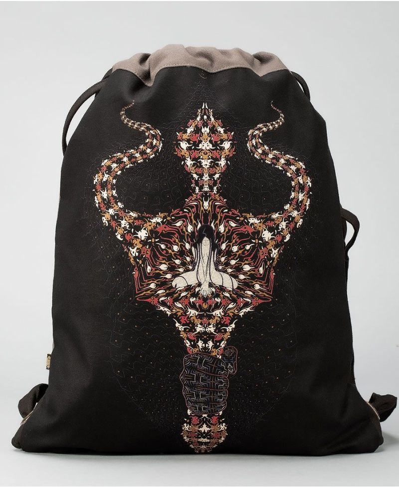 Trishula Drawstring Backpack ➟ Black & Grey 