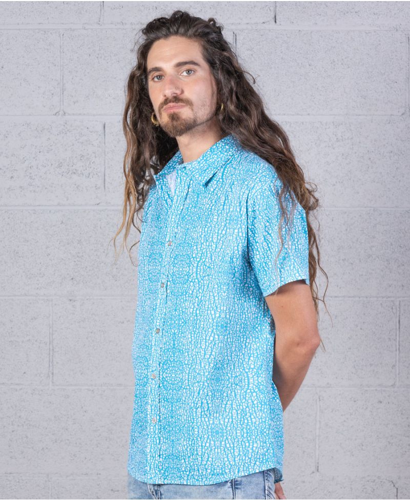  Turquoise Button Down Shirt Men Button Up Printed