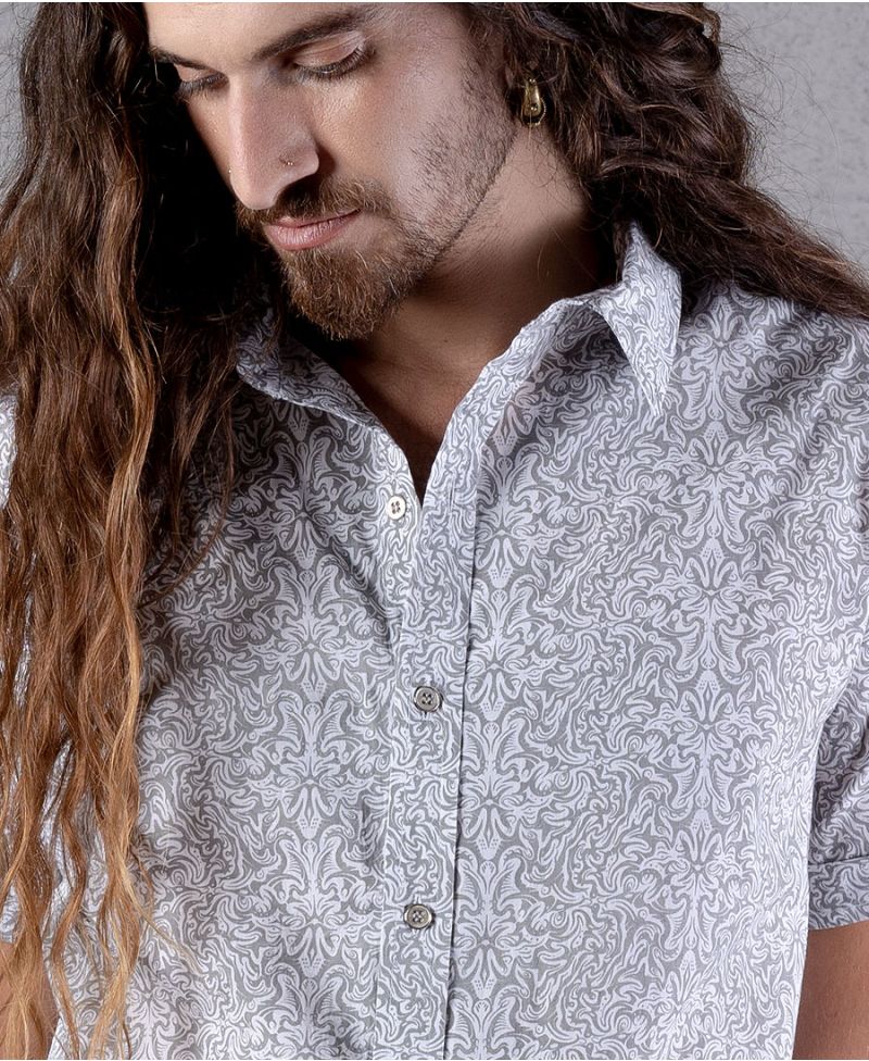 Boho men button down shirt white button up